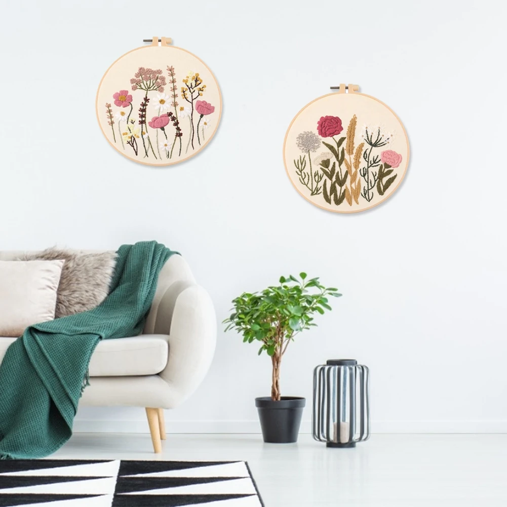 Embroidery Starter Kit embroidery set embroidery kits With European Pattern and Instructions Cross Stitch Set Flowers Plant Stamped Embroidery Kits With Hoops