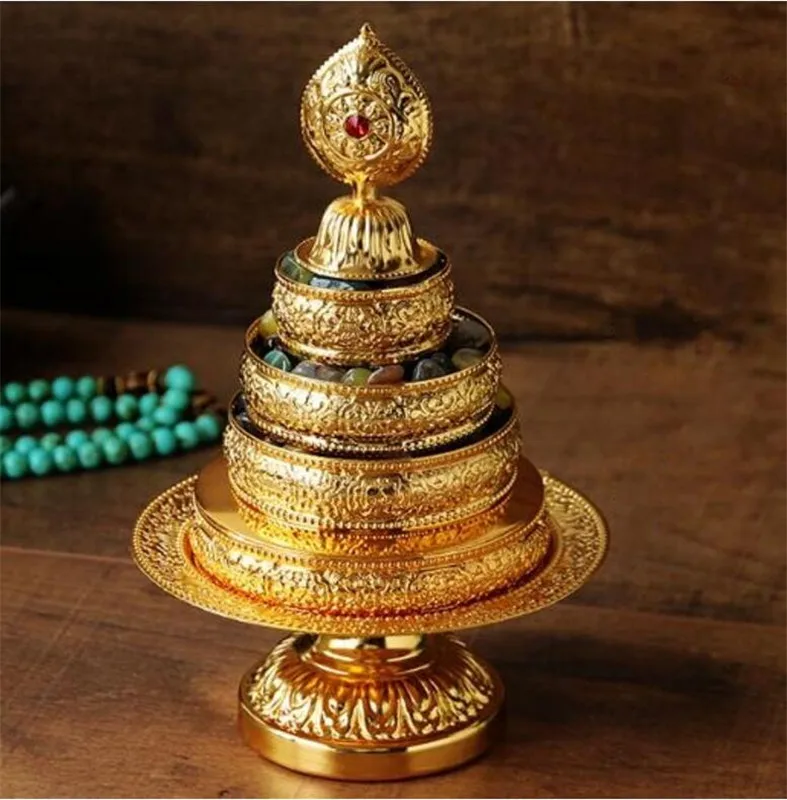 Copper Statue Tibetan Buddhism Manza Eight Auspicious Symbols Gilt Tray Plate Golden Colour | Дом и сад