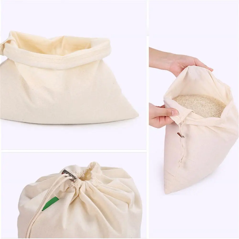 Reusable Bulk Bin Cotton Drawstring Bag Metal Buckle Multipurpose Fruit Vegetable Rice Bread