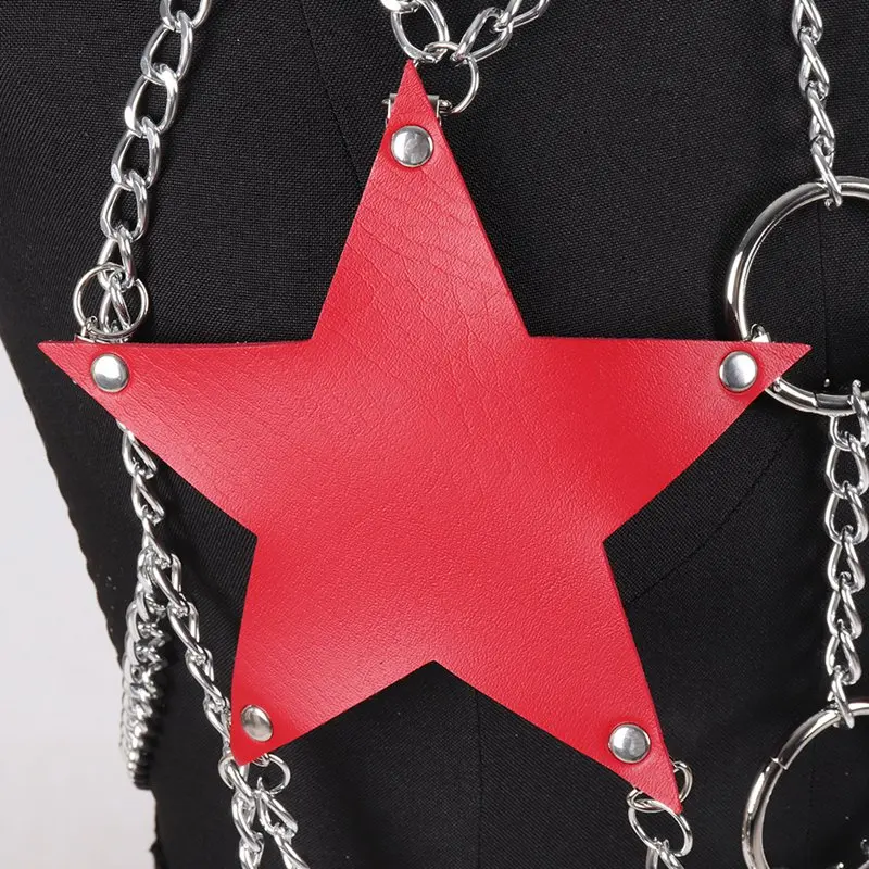 Цепь MetalLeather Жгут красный портупея с рисунком пентаграммы топа; пояс пикантная обувь, ботинки для панков и готов, плюс Размеры Танцевальная Вечеринка Для женщин белье отрегулировать