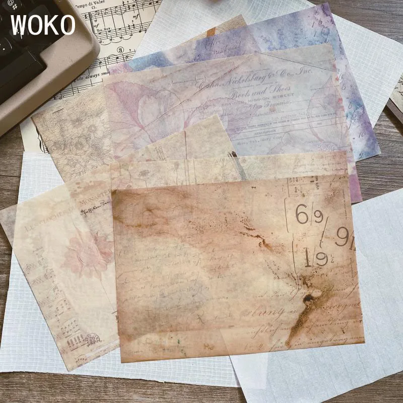 

WOKO 6 Sheets Retro Kraft Paper Beautiful Washi Paper Dream Watercolor Flower Background Paper Deco Sticker DIY BulletJournal