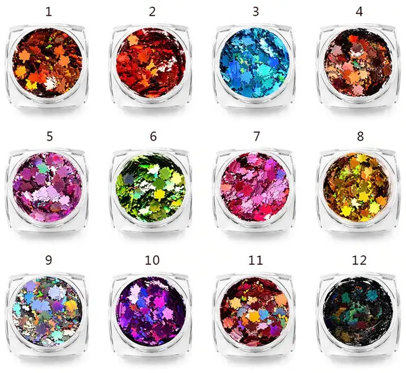 

12 шт. голографический Хамелеон маплес блестящие хлопья клен 12 шт./компл. кленовые листья Блестки для нейл Арта (искусство украшения ногтей) г...