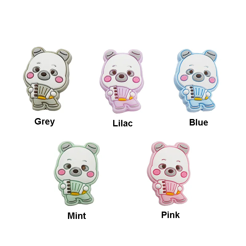 Chenkai 10PCS Cute Bear Silicone Loose Beads Silicone Teething Toys BPA Free For DIY Baby Nursing Shower Necklace Chain Gift