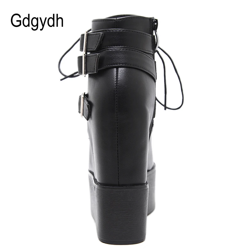 Gdgydh/ г. Новые женские сапоги-Жилеты женские короткие ботинки на толстой платформе со шнуровкой дамские туфли с металлической пряжкой Лидер продаж на осень