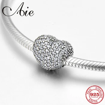 

Heart shape clear CZ charming 925 Sterling Silver fine clips Lock Beads Fit Original European Charm Bracelet Jewelry making