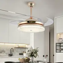 42" Led Invisible Ceiling Fans with Light Decorative Retractable Blade Modern Folding Fan Lamp Remote Control Hanging Lights Hom