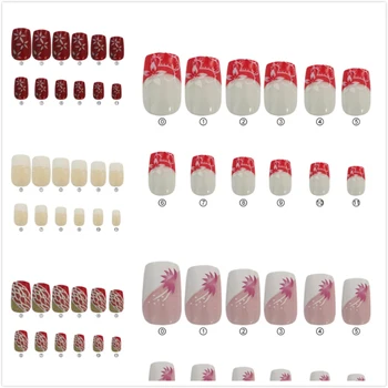 

24Pcs Glitter False Nails Frech Full Cover Colorful Short Nail Tips Forms Nail Extension Fake Nails Art Accessory Set10