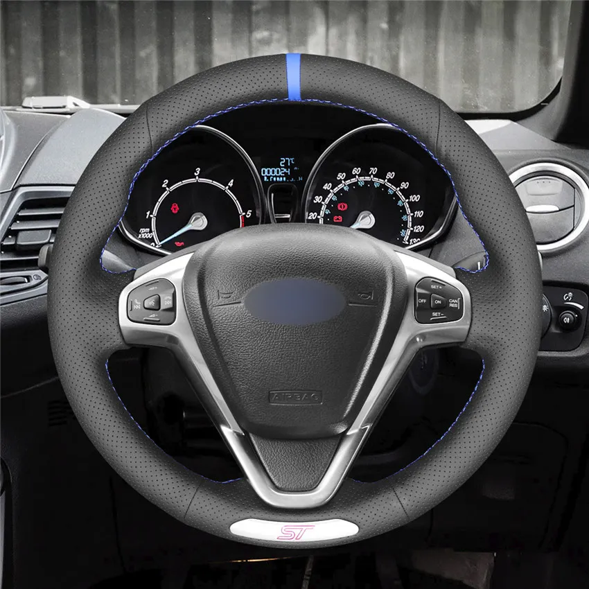 MEWANT черная натуральная кожа обёрточная бумага ручной шитье чехол рулевого колеса автомобиля для Ford Fiesta ST 2013 - Название цвета: style-02