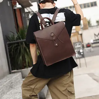 

Men Retro Backpack PU Leather Waterproof School Rucksack Bags Outdoor C90E