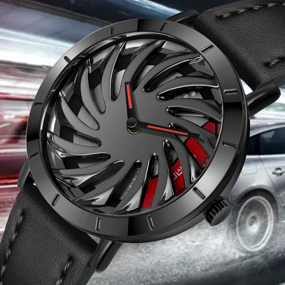 Creative Car Wheel Sports Watch Men Luxury Quartz Wrist Watches Leather