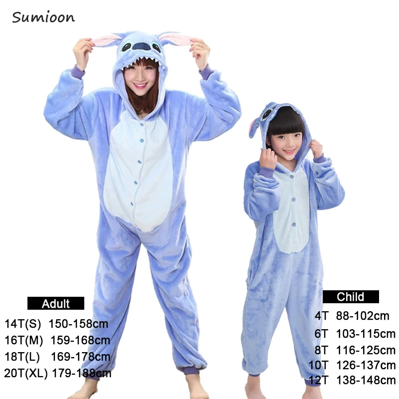 Кигуруми Единорог пижамы животных Onesie для женщин взрослых девочек мальчиков пижамы дети мультфильм собака Ститч пижама костюм зимние комбинезоны - Цвет: Blue stitch