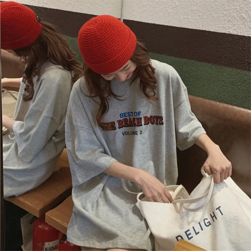 Casual Loss Fashion Basic Letter Printed All Match Oversize College Wind Street Hot Sale Women Short Mouwen Top T-shirts 2