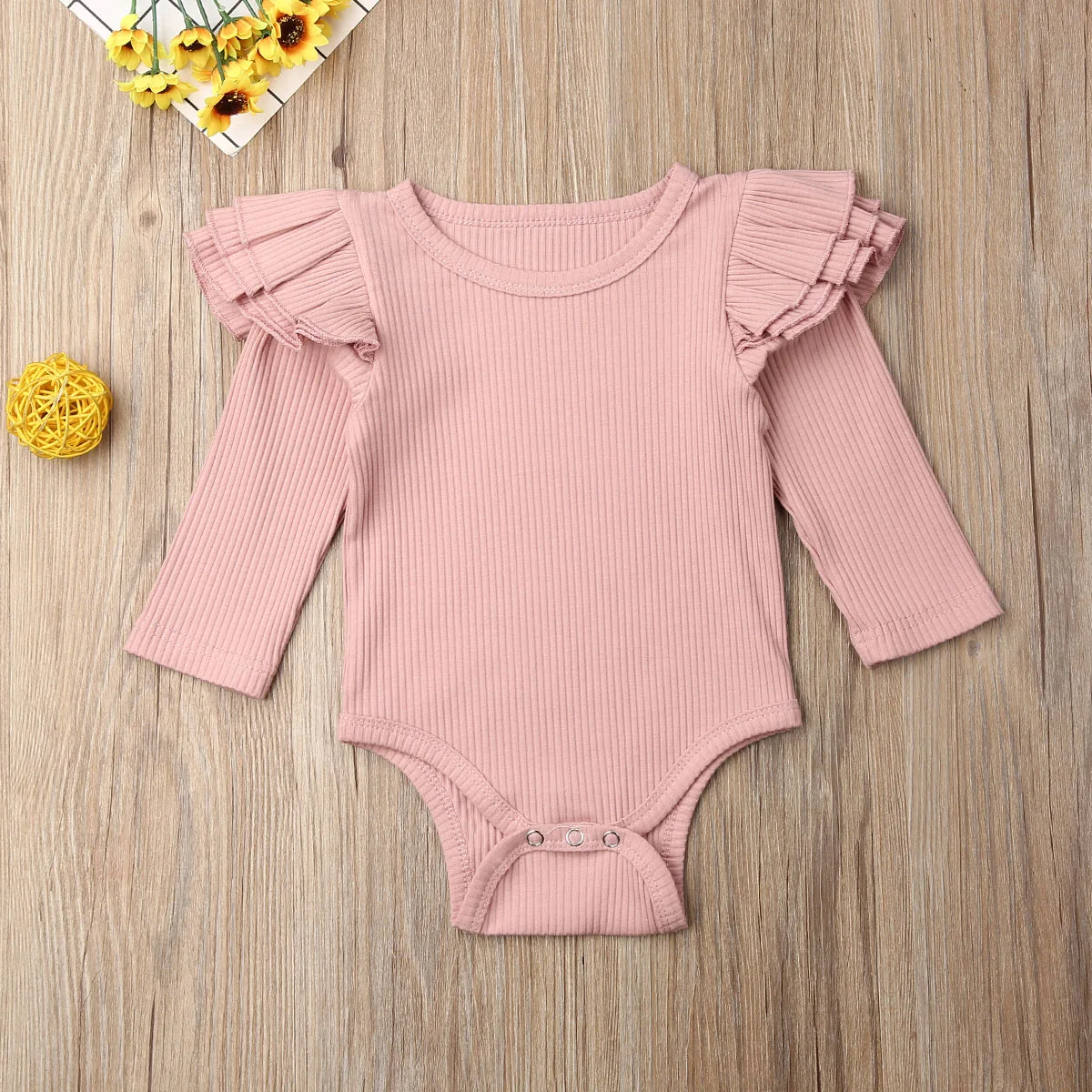 Baby Bodysuit Newborn Baby Girls Solid Ruffle Long Sleeve Bodysuits Jumpsuit Bodysuit Outfits Winter Clothes