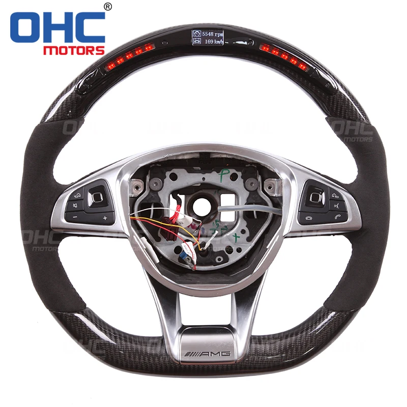 

Real Carbon Fiber LED Steering Wheel compatible for Mercedes Benz W205,C63,W213 X156 LED Performance LED Racing Display