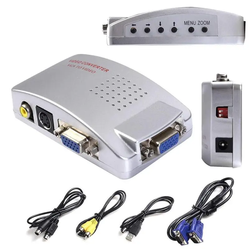 

VGA to AV TV RCA Composite Converter Adapter S-video Box for PC Laptop Windows Mac (PC to TV)