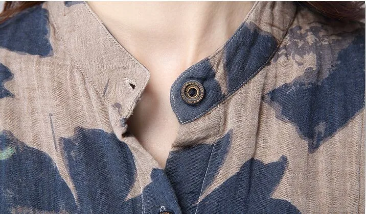 Весенне-осенний стиль, хлопок, лен, винтажный принт, blusas femininas, рубашка, женская блузка,, топы Mori, длинное кимоно, женский кардиган