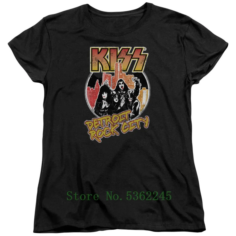 Женская футболка в винтажном стиле Kiss Rock Band Detroit City Мужская брендовая из 100% хлопка