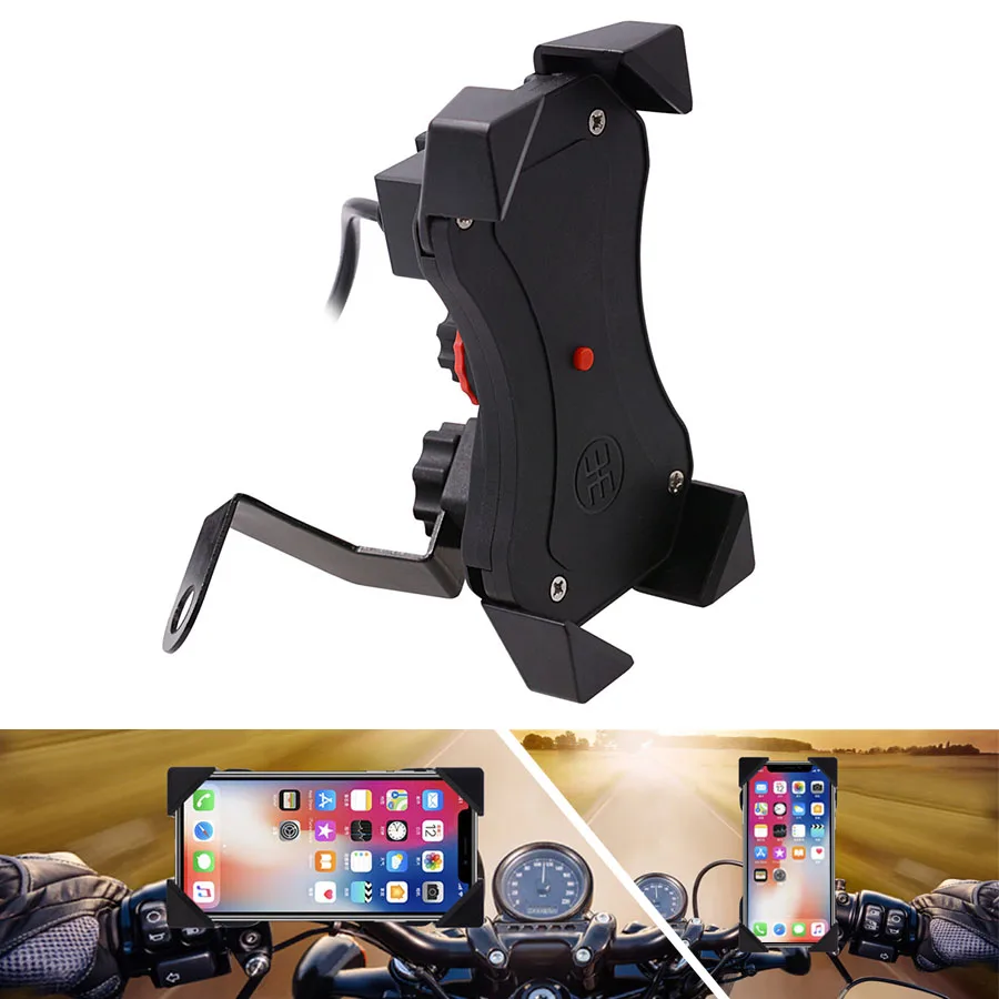 

Motorcycle Rearview Mirror Phone Holder USB Charging Bracket 360 Degrees Rotate Telescopic Type For 3.5-6 inch mobile phone