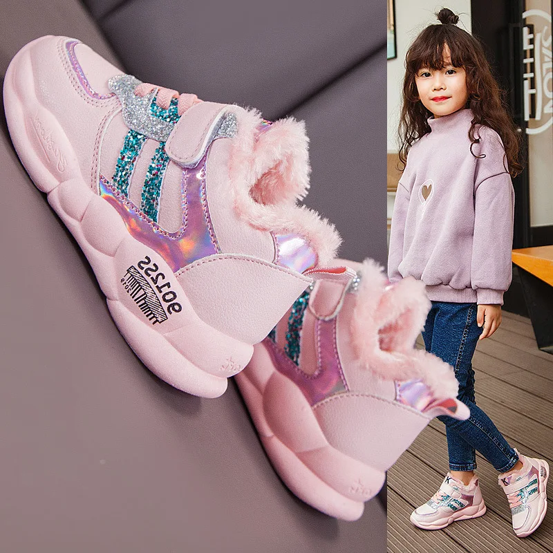 

Girls Cotton-padded Shoes Children Sports Shoes 2019 Brushed And Thick Large Cotton-padded Shoes BOY'S Winter Shoes Young STUDEN