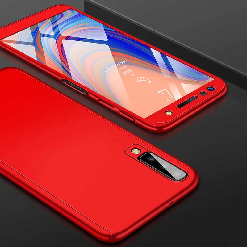 360 градусов чехол для телефона чехол s для samsung Galaxy A10 A20 A30 A40 A50 A60 A70 чехол на весь экран для Galaxy A3 A5 A7 A6 A8 плюс - Цвет: Красный