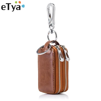 

eTya Brand Genuine Leather Key Holders for Men Women Car Key Holder Wallet Housekeeper Keys Organizer Zipper Key Ring Bag