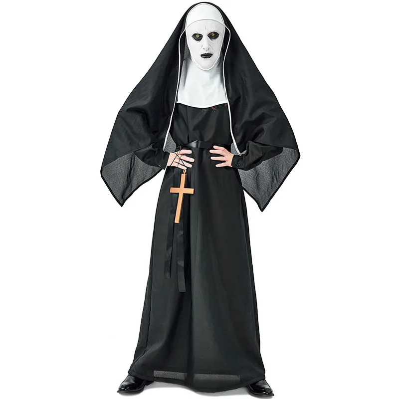 Umorden Adult Unisex Deluxe Scary The Nun Movie Costume for Men Women with Mask Cross Halloween Purim Party Costumes Fancy Dress |
