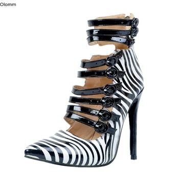 

Olomm New Women Shiny Pumps Sexy Stiletto High Heels Pumps Pointed Toe Gorgeous Black Zebra Party Shoes Women Plus US Size 5-15