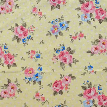 

Cotton Linen Fabric for sewing pathwork, bedding - Rose and dot on light yellow (width=140cm)