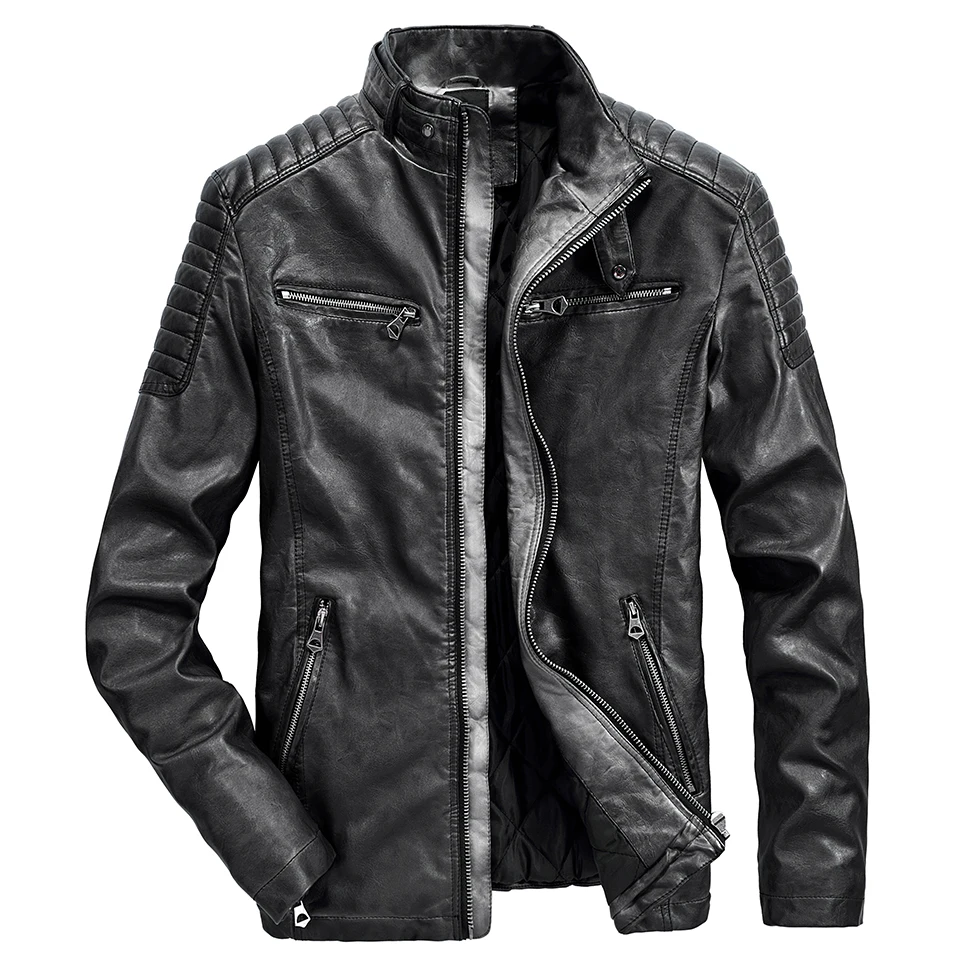 TFU Men 2020 Autumn New Motor Casual Vintage Thick Leather Jacket Coat Winter Warm Fashion Outwear Zipper | Мужская одежда