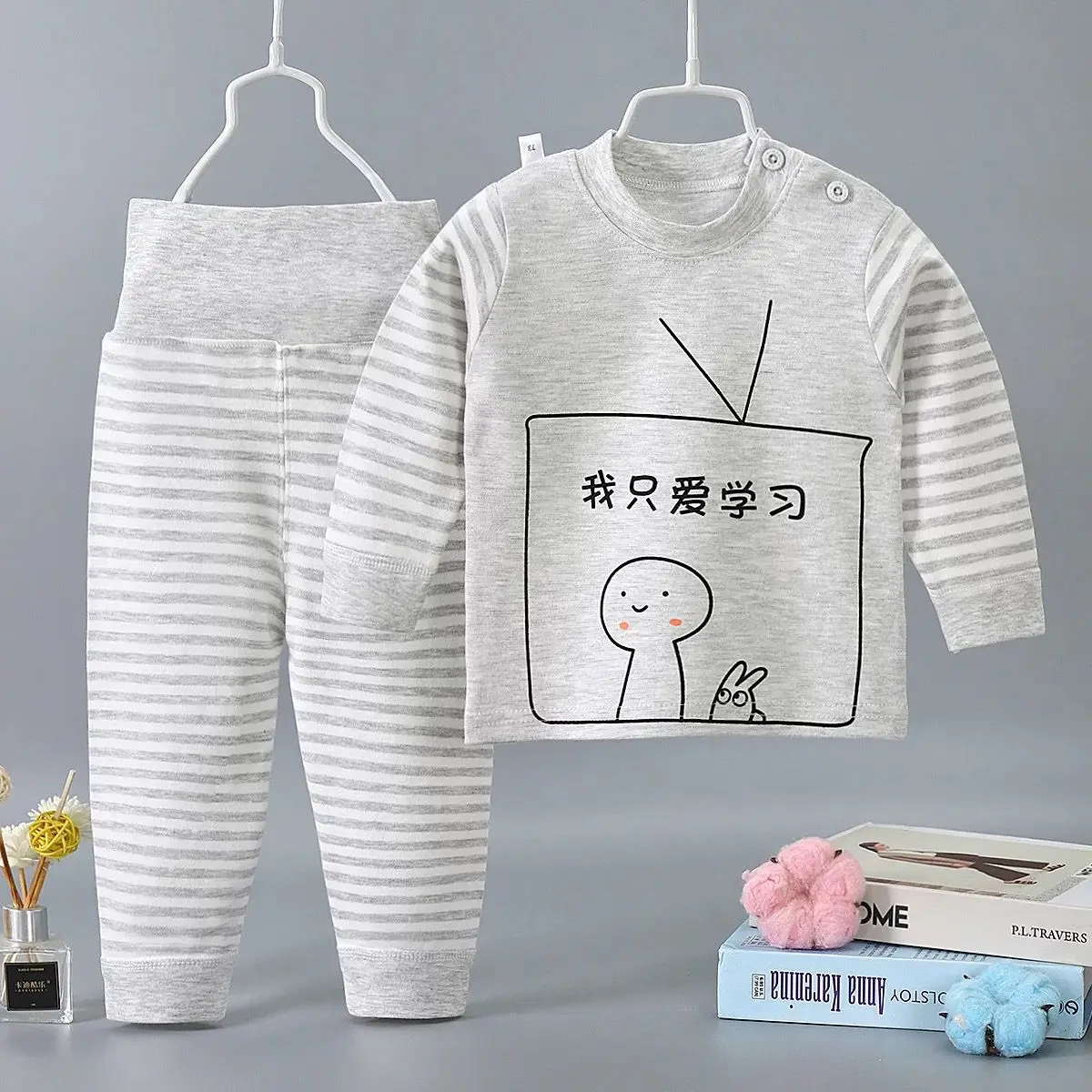 Spring Autumn Children's Sleepwear Suits Pullover Tees Pants 2-Pieces Set Pyjama Clothes Stripe Baby Kids Boy Girl Pajamas 0-4Y cute pajama sets	 Sleepwear & Robes