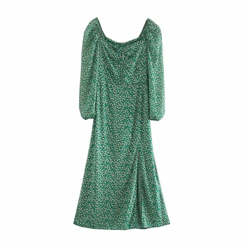 floral green dress zara