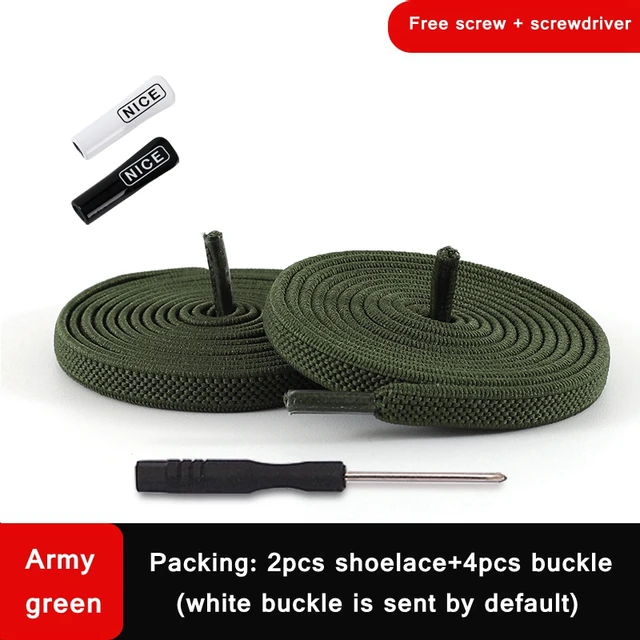 1 Pair No Tie Shoelace Elastic Shoelaces Leisure Sneakers Quick Flat Shoelaces Lazy Shoe Laces Nice Buckle Kids and Adult Unisex Army green