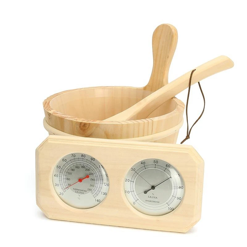 

3Pcs/Set Sauna Room 2 in 1 Thermometer Hygrometer Wooden Bucket Sauna Accessory Set Steam Bath Thermometure Instrument Humidit