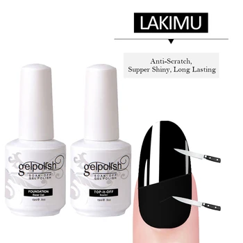 

LAKIMU 15ml UV Gel Nail Polish No Wipe Top Coat and Base Coat Sealing Shining Gel Varnish Lasting Soak Off UV Primer Nail Art