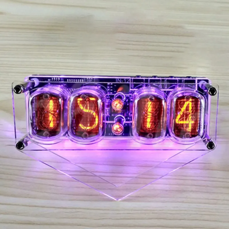 Газоразрядный индикатор часы в-12 4-разрядный свечение зеленого и синего цветов лампы Время Дисплей Ретро настольные часы