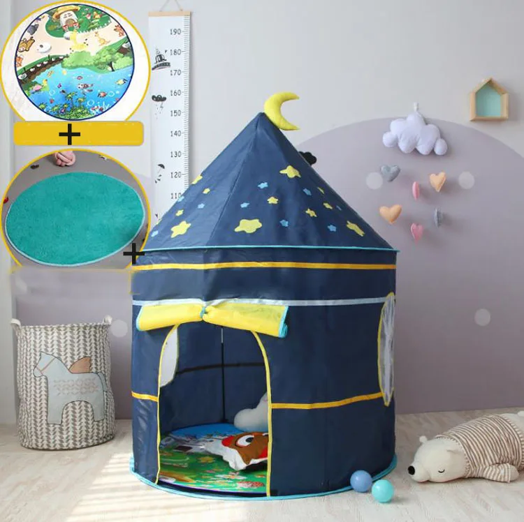 Принцесса Принц Игровая палатка портативная складная палатка для мальчиков замок игровой домик Детская уличная игрушка палатка для детей Подарки - Цвет: 2 mat 1 tent