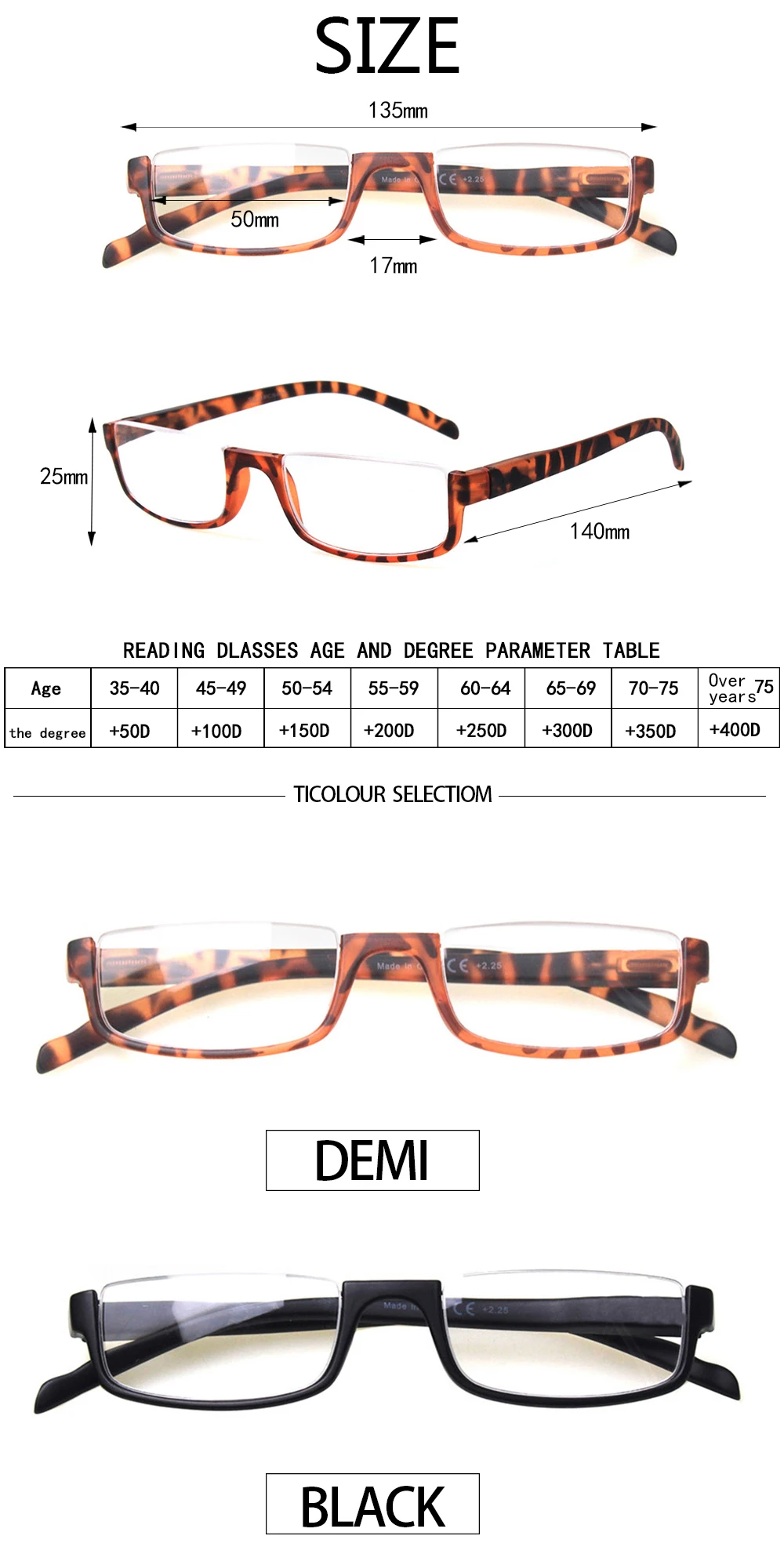 Reading Glasses Spring Hinge Half Frame For Woman Men
