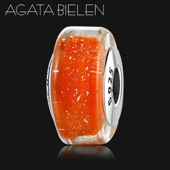 

Cylindrical shape Murano Glass Beads Pure orange 925 Sterling Silver fit europeu Women Bracelets Bangles DIY Jewelry Making