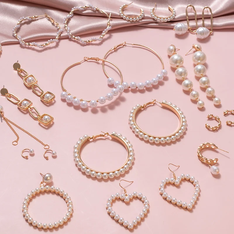 Hoop-Earrings Female Jewelry Hanging Dangle-Drop Korean-Pearl Statement Trendy Long Fashion