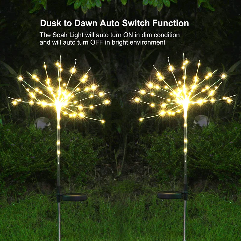 Twinkle Durable Solar Firework Silver String Lights Landscape Lamp Festival Wedding Star String Light Garden/Yard IP67