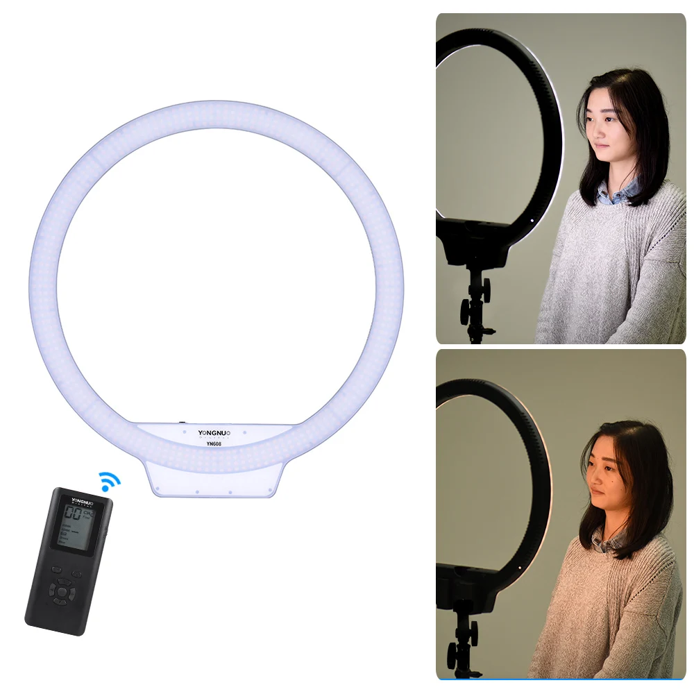 

YongNuo YN608 Annular Selfie Ring Light 3200K~5500K Bi-Color Temperature Wireless Remote LED Video Light CRI>95 with Handle Grip