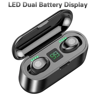 

F9 TWS earphone wireless 5.0 Bluetooth headset LED display with 2000mAh mobile power button control waterproof earphone