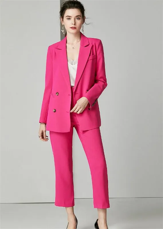 

Fashion Fuchsia Lady Women's Suit Set 2019 Spring and Autumn Slim Professional 2 Piece Set Suit Women's Pantsuit Customi Made