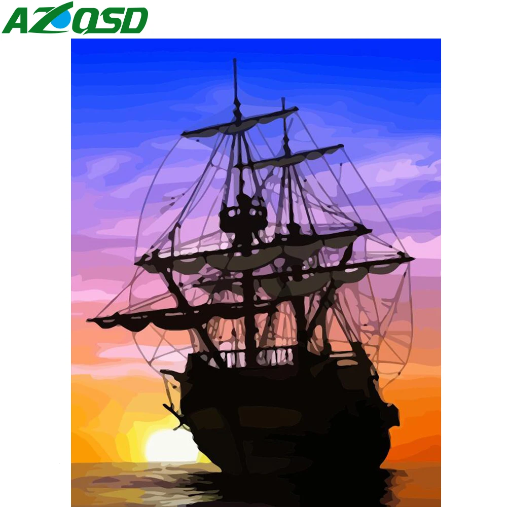 AZQSD DIY Unframe краска по номерам на холсте Пейзаж акриловая Раскраска наборы корабль