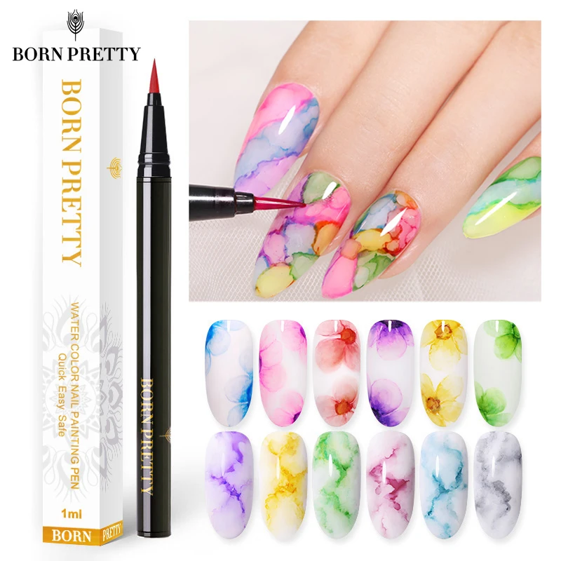 BORN PRETTY 1ml Water Color Ink Nail Painting Pen Blossoming Ink Polish Nail Art Design Beauty