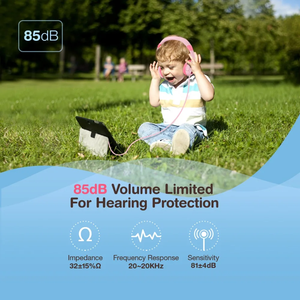 Mpow Wired Headphones For Kids Max 85dB Volume Limited Soft Earpads Headset With Shareport For MP3 MP4 Laptop Tablet PC