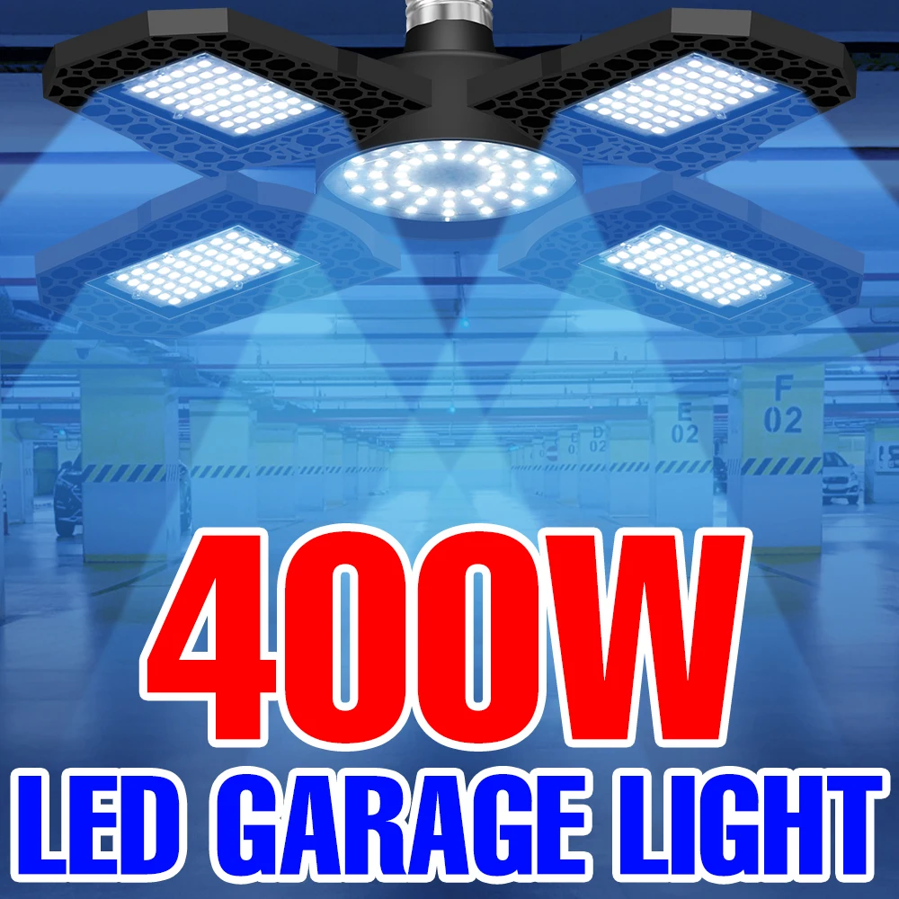 LED Garage Lampara 220V Industrial Lamp E27 LED Ceiling Light 200W 300W 400W UFO Light Bulb Floodlight Deformable Warehouse Lamp