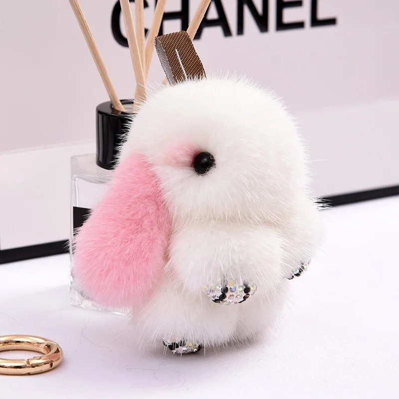 Copenhagen Handmade Real Mink Fur Rabbit Charm Keychain Women Kids