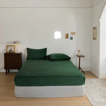 

Japanese Style Velvet Bed Sheet Solid Color Soft Skin-friendly High Quality Fitted Mattress Four Corners With Elastic Band Sheet