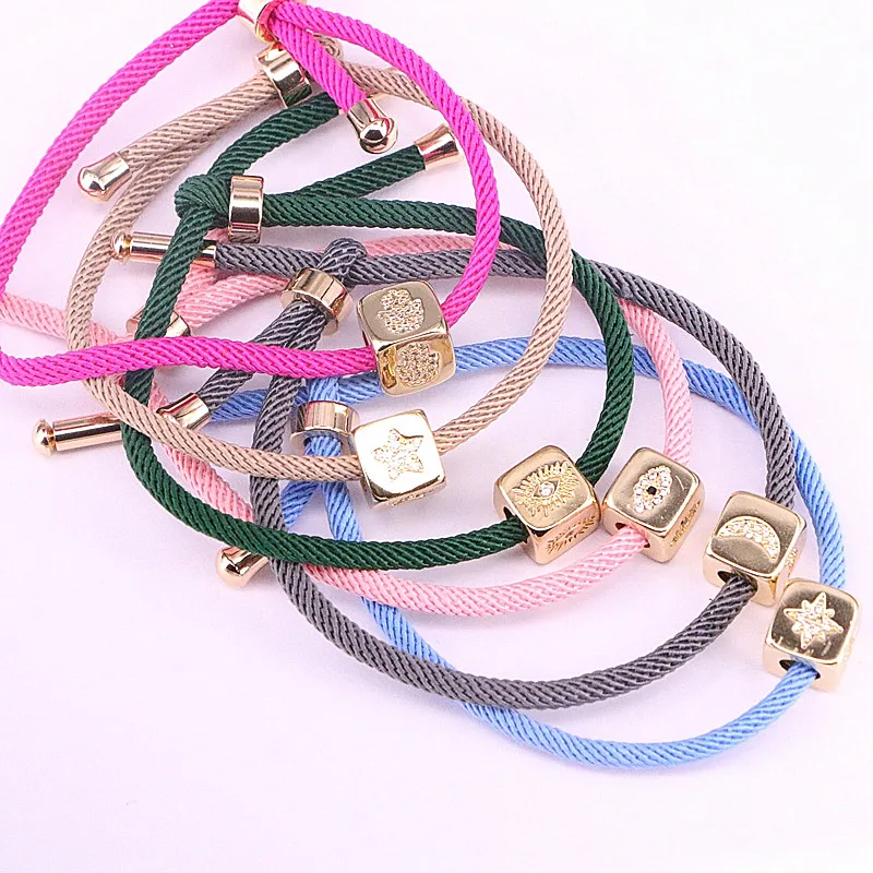 10 шт., кубический цирконий глаз Луна Звезда квадратный дизайн разделитель бусины Подвески украшения Разноцветные веревки шнур браслеты подарок